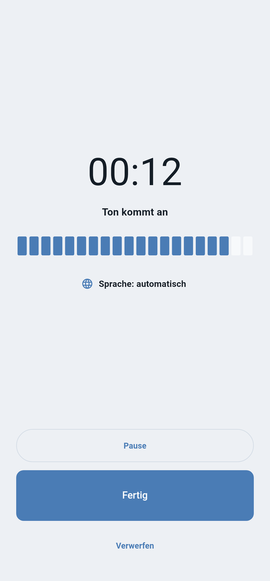 Während der Aufnahme: Dauer, ob Ton ankommt, die Sprache wird erkannt.
